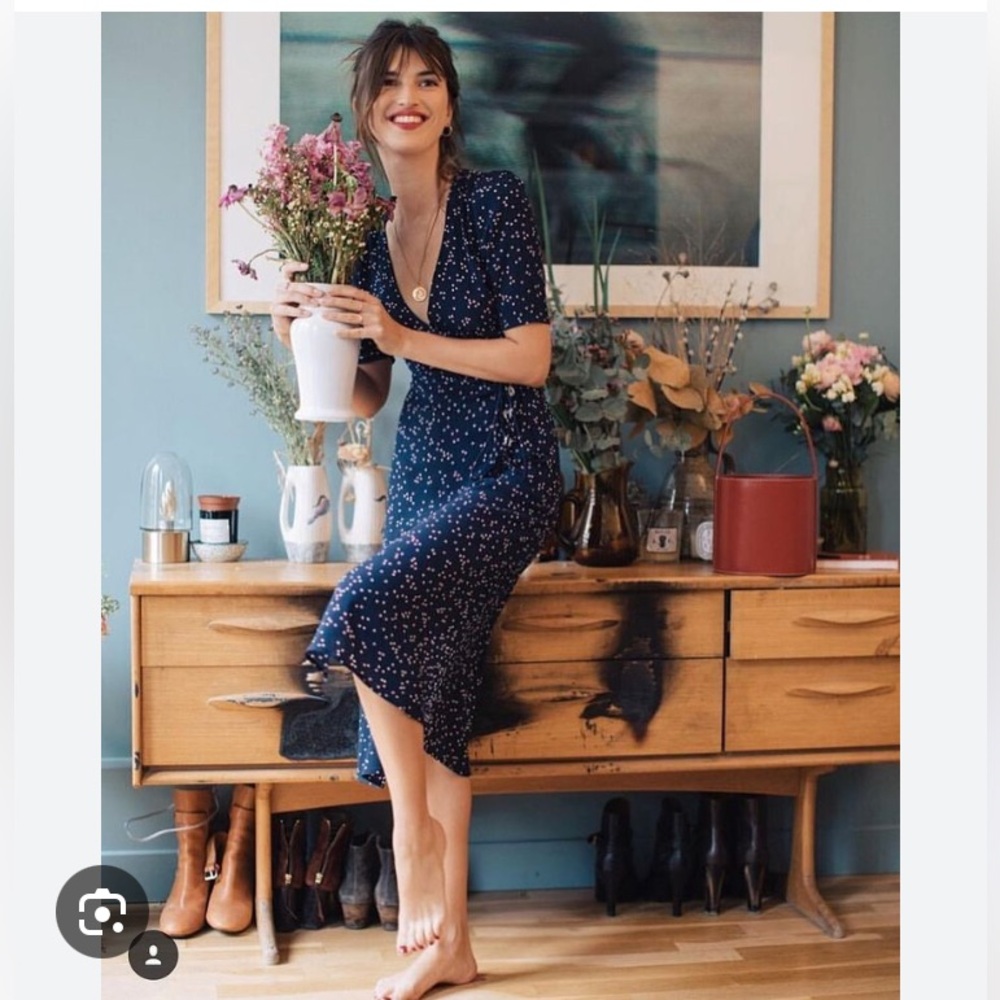 Rouje Gabin Dress Navy with white Daisy print US 4 EU 36